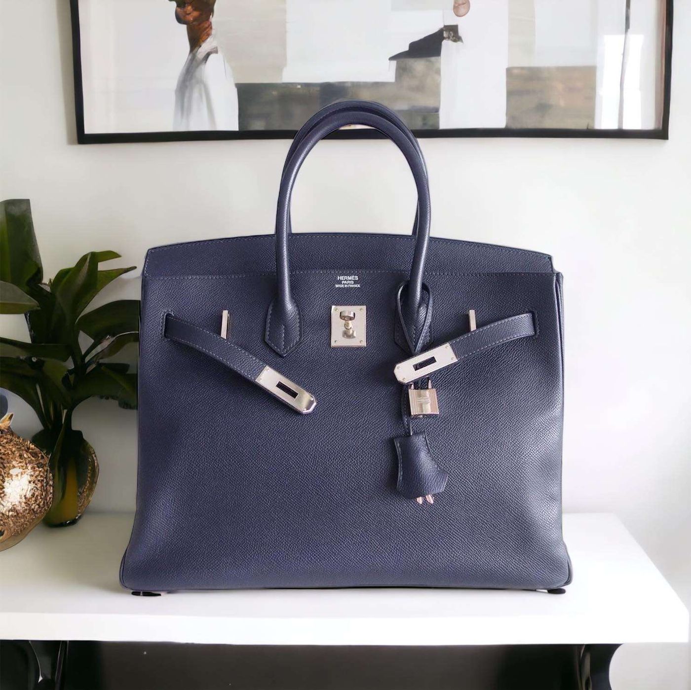 Sac Hermes Birkin 35 bleu marine – Image 2