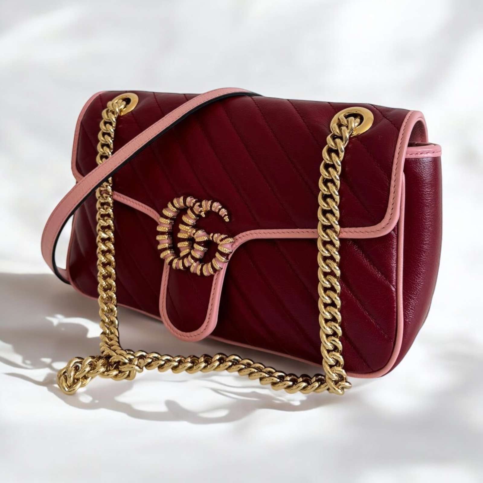 Sac bandoulière Marmont Gucci Bordeaux et rose – Image 5