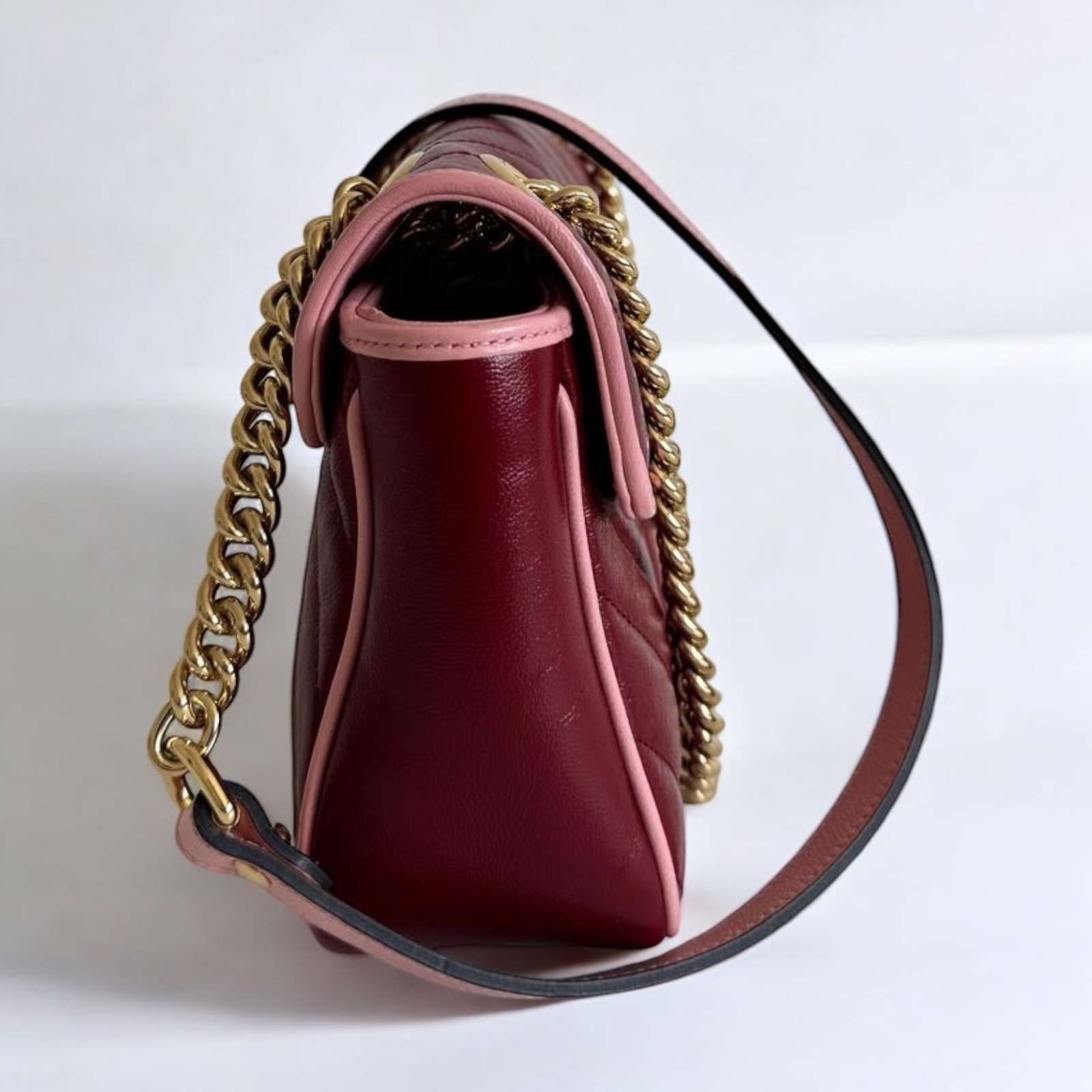 Sac bandoulière Marmont Gucci Bordeaux et rose – Image 9