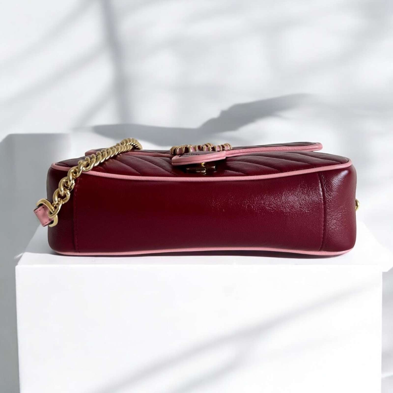 Sac bandoulière Marmont Gucci Bordeaux et rose – Image 11