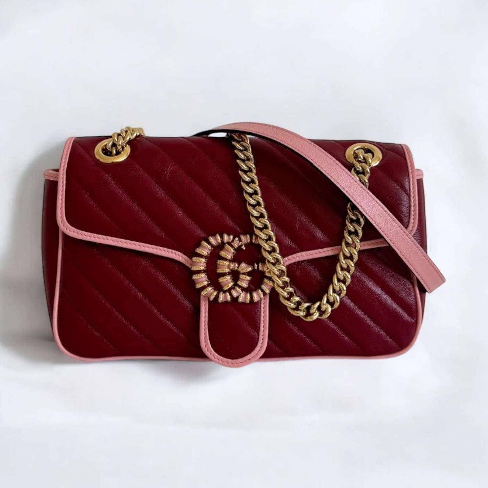 Sac bandoulière Marmont Gucci Bordeaux et rose – Image 3