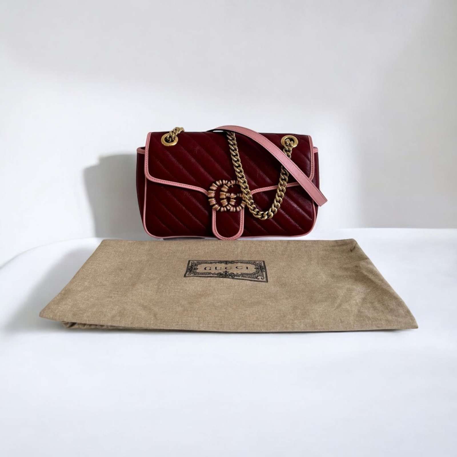 Sac bandoulière Marmont Gucci Bordeaux et rose – Image 7