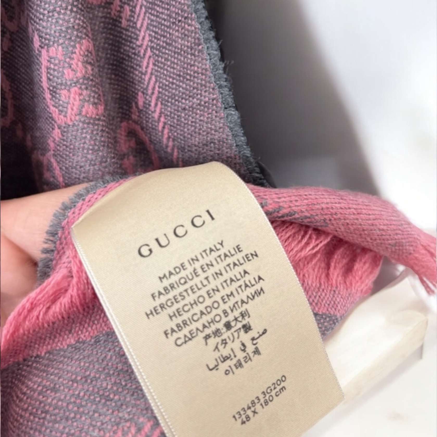 Echarpe Gucci en laine rose reversible – Image 8