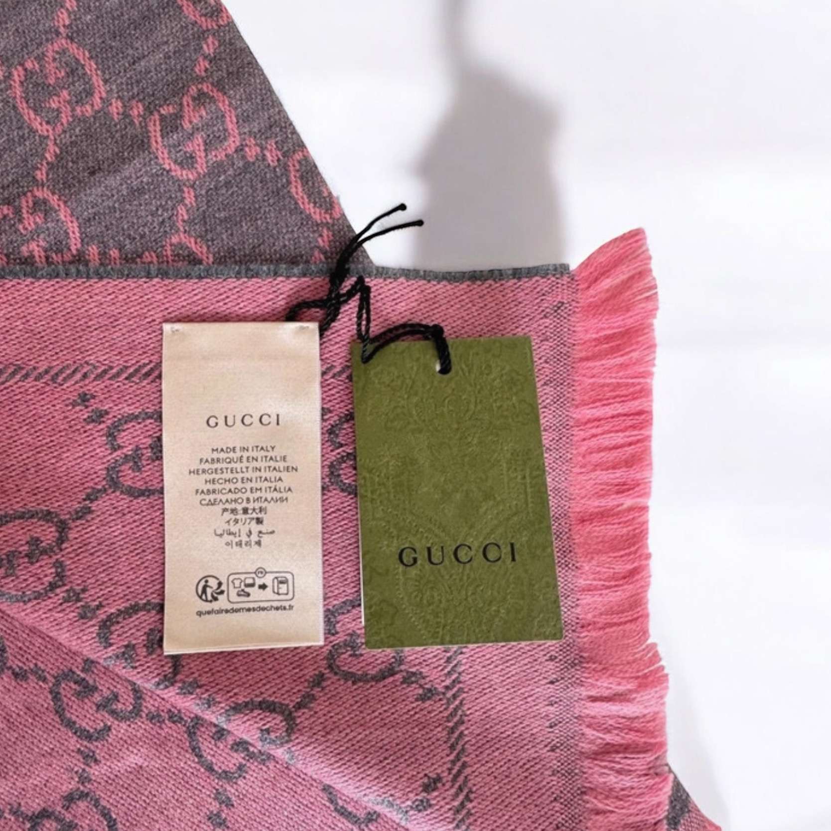 Echarpe Gucci en laine rose reversible – Image 9